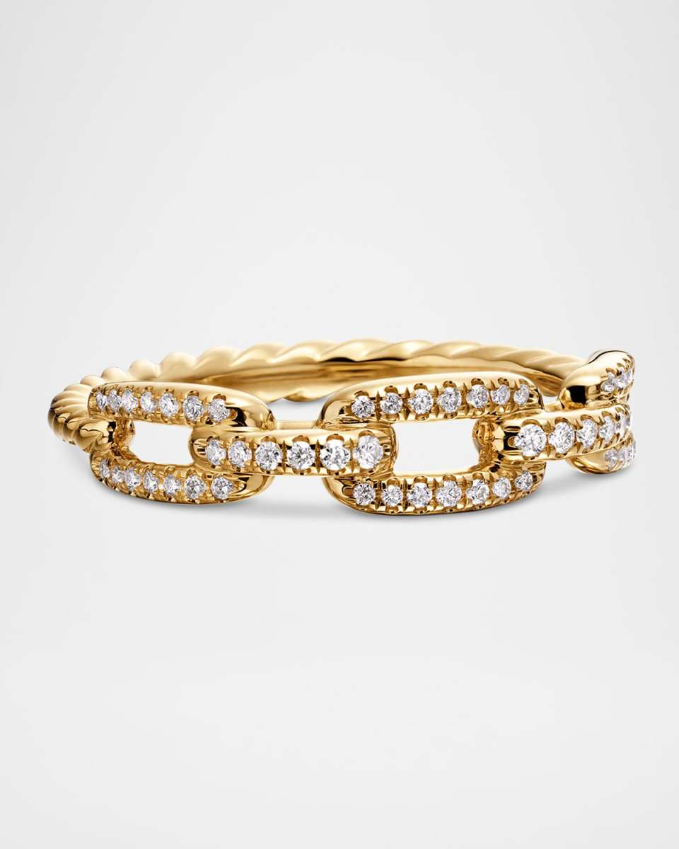 Stax Single-Row Pave Chain Link Ring with Diamonds in 18K Gold